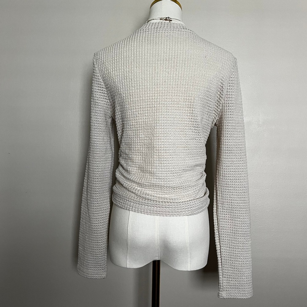 SHEIN Women Beige Waffle Knit Ruched Side Long Sleeve Top Size L 8/10 - Picture 4 of 8